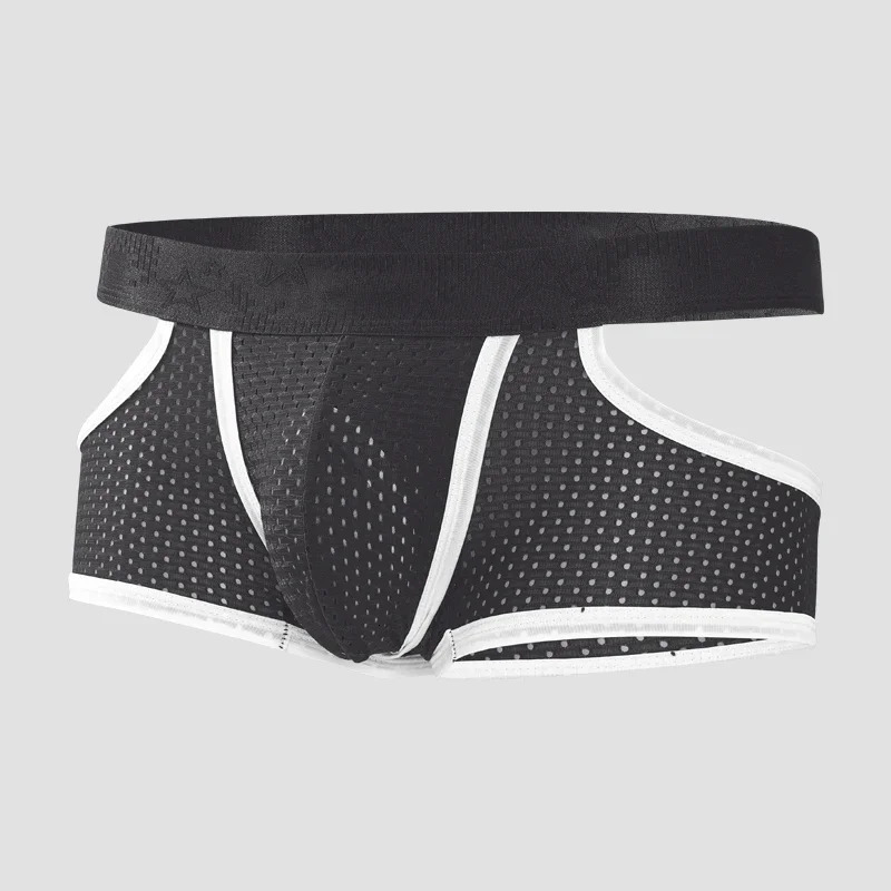 Mens Ice Silk Gunpowder Style Separated Underwear with Breathable Mesh Summer Lightweight Briefs Flat Front n 260725BJ