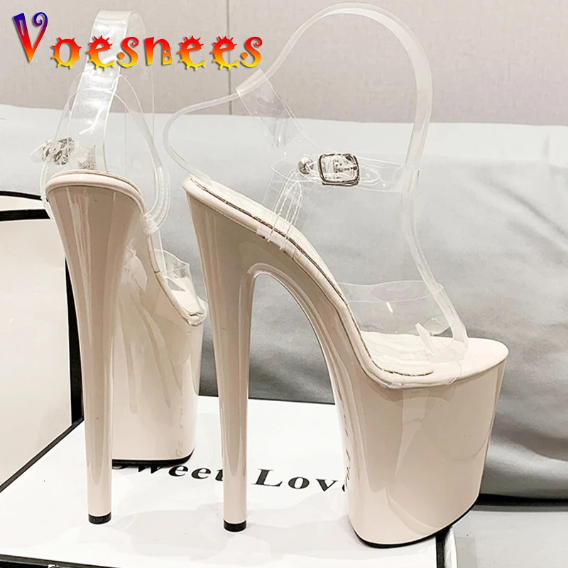 Super High Womens Sandals Transparent Surface Buckle 20cm Heel 10cm Platform Womens Shoes Large Size 43 Wedding Dress Shoes 260724
