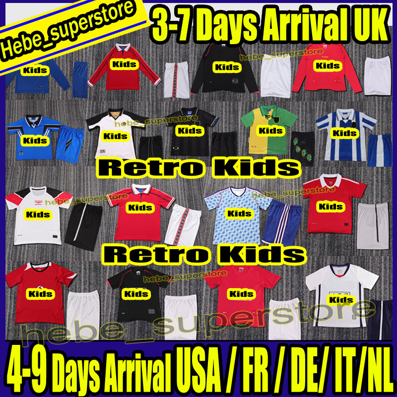 Manchesterly Unitedly Retro Kids 1998 1999 Maillot de football Ronaldo Rooney Giggs Nani 2006 2007 08 Manches longues BERBATOV VIDIC Vintage Clas
