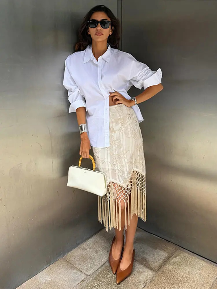 Fashion Embroidered Tassels Womens Skirt High Waist Irregular Skirts Elegant 2026 Summer Street Wear Ladies Clothing 260725BJ