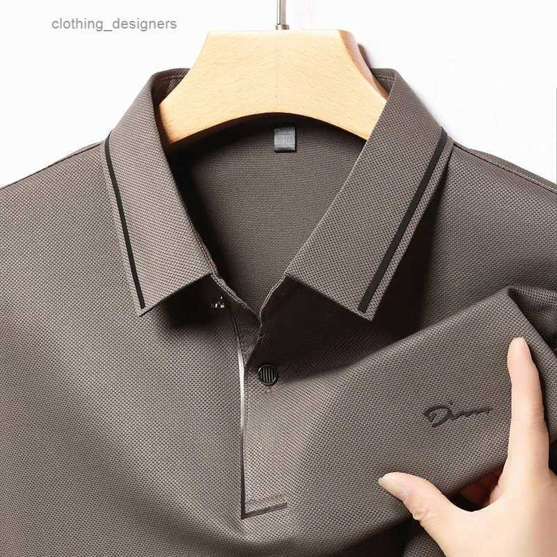 New Mens Business Casual Long Sleeved with Badge Solid Color Polo Shirt Fashionable Breathable Comfortable Versatile Top Z250509-1