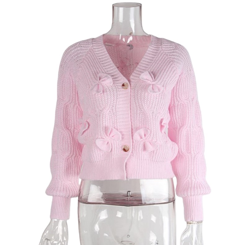 Autumn and winter new sweater women's solid color bow knitted cardigan women's Designer Womens Sweater womens top