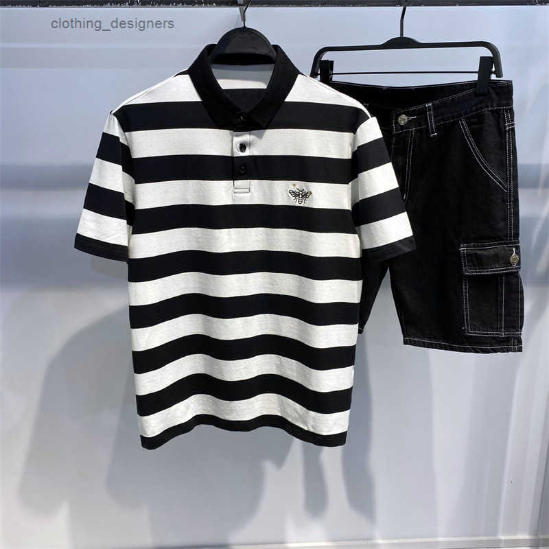 Designer Clothes Mens Polo Shirt Short Sleeve Summer Heavy Embroidery Business Casual High-End Luxury Sea Soul Striped Trendy Brand Turn-Down Collar