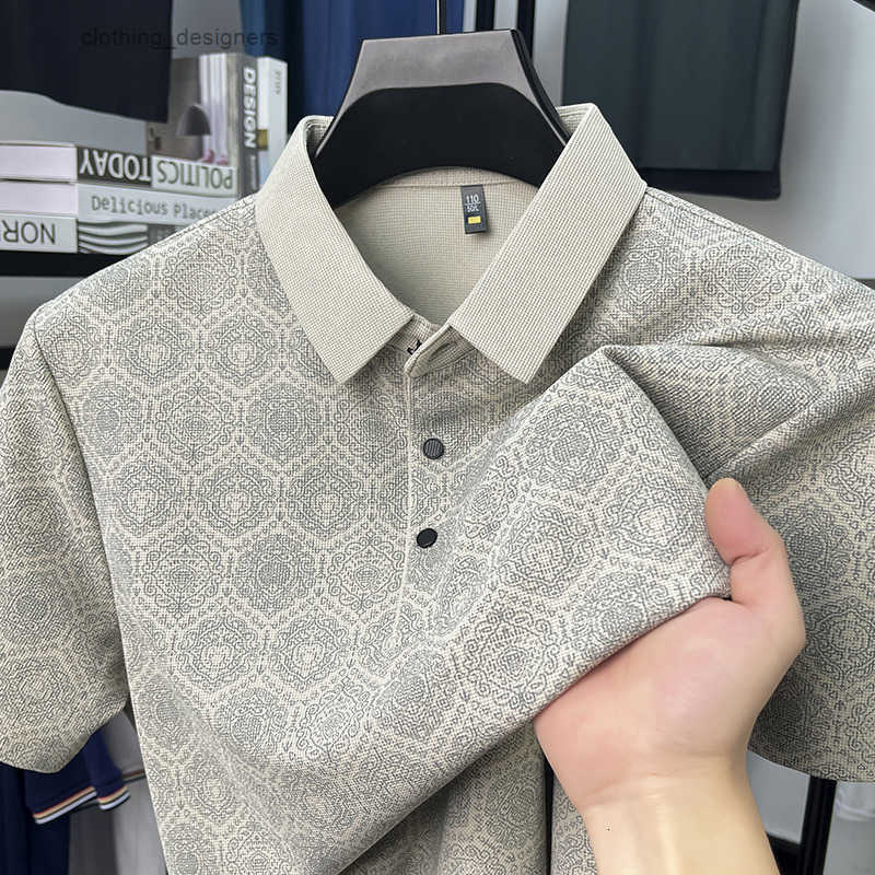 Designer Clothes Mens T-Shirt Short Luxury Brand Sleeve 2025 Summer New Full Body Printed Waffle Texture Middle-Aged Father Polo Shirt