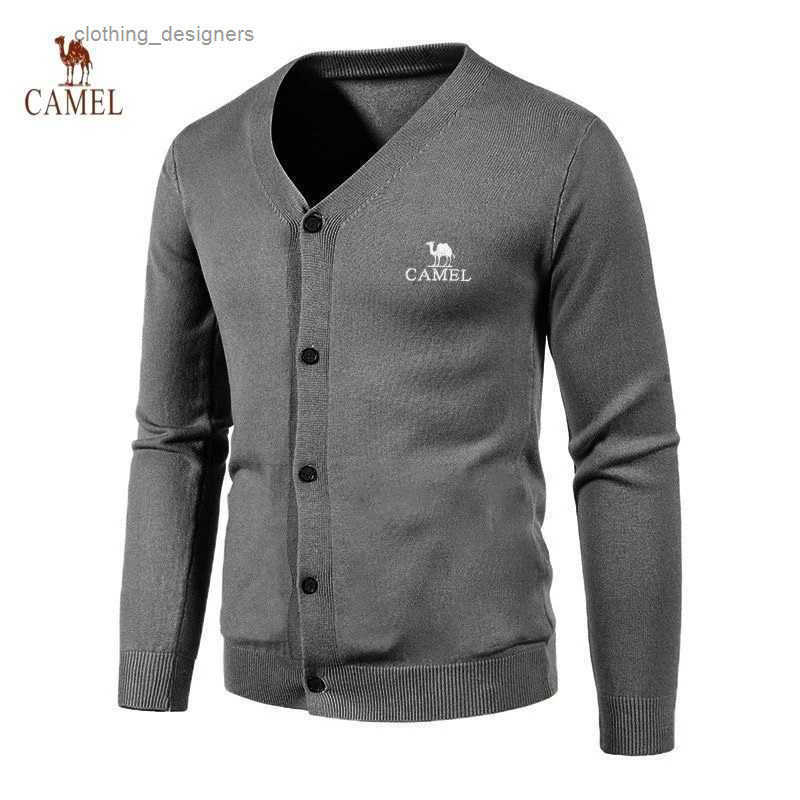 New Mens Embroidered CAMEL Long Sleeved Knitted V-neck Cardigan Autumn and Winter Fashionable Casual Multifunctional Top Z250621