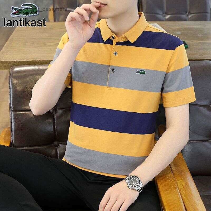 Noble Crocodile Short T-Shirt Mens Turn-Down Collar Polo Shirt Summer High-End Pure Cotton Striped designer handbag Half Sleeve Top Casual Breathabl