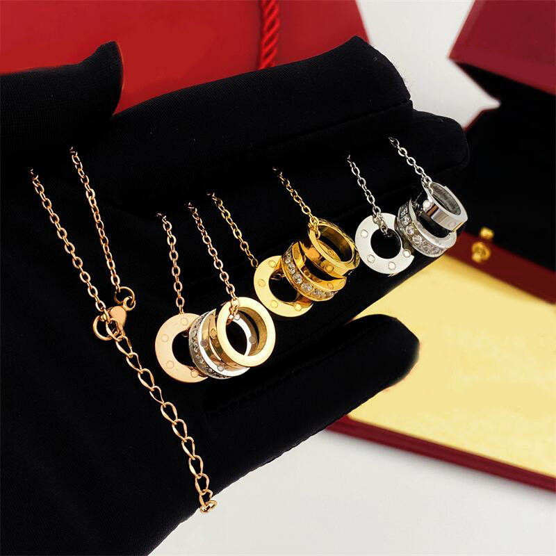 Titanium Steel Love Necklaces Designer Necklace For Woman Men Three Rings In One Pendant Necklace 18k Gold necklaces Fashion Screw Chain necklace Co