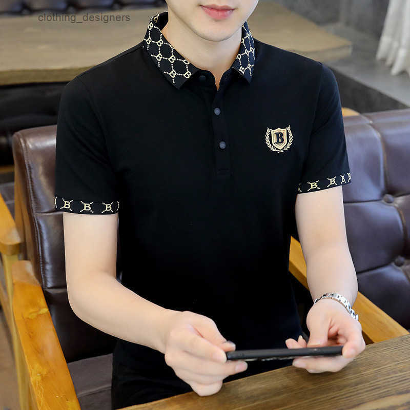 Designer Clothes Fashion Luxury Brand Turn-Down Collar Ice Silk Short Summer New Korean Style Trendy Youth Half Sleeve Thin T-Shirt Top Men