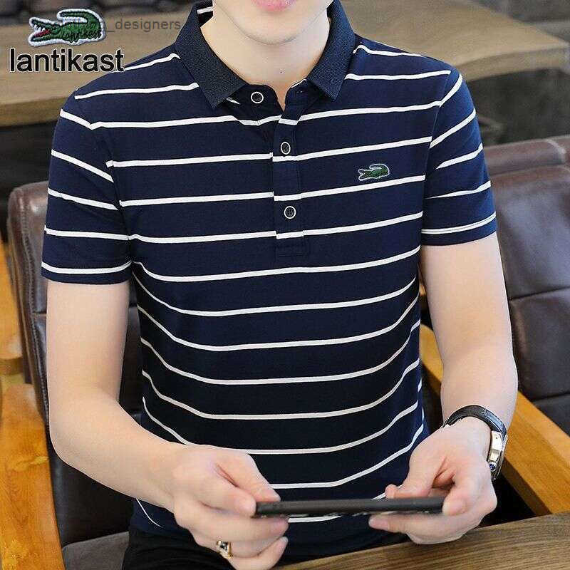 Noble Crocodile designer handbag Summer Short Sleeve Polo Shirt Striped T-Shirt Pure Cotton Turn-Down Collar Loose Thin Large Size Mens Fashion