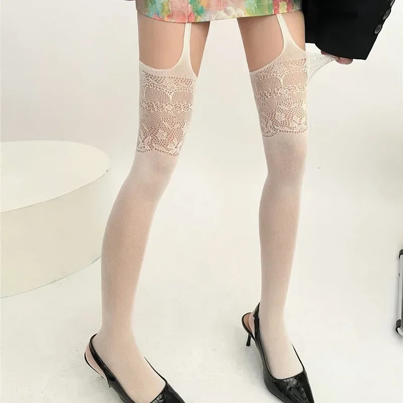 Sexy Lace Patterned Y2K Halter Stockings OnePiece Hollow Mesh Grey Net Thin Summer Suitable for Women Girls 260721banjia
