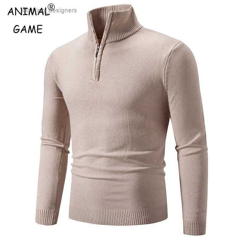 New Mens Half Zipper Pullovers Winter Warm Stand Collar Turtleneck Cotton Knitted Sweater Men Solid Color Sweatwear Z250621