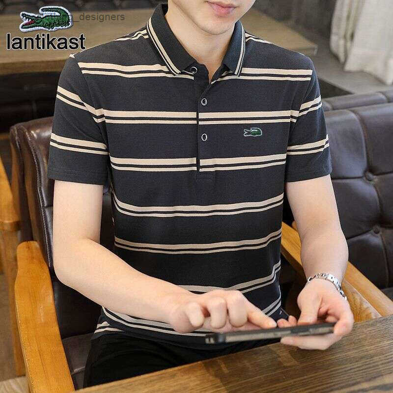 Noble Crocodile 2025 Short Cotton Mens Summer Striped Polo designer handbag Shirt Korean Style Top Half Sleeve High-End Trendy Men