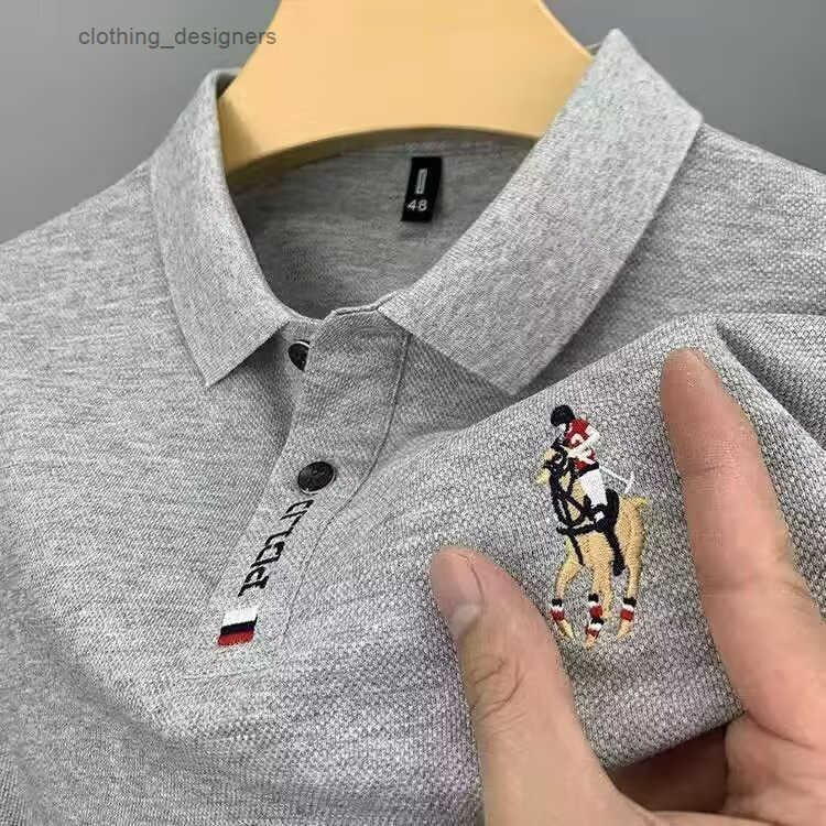Luxury Brand Designer Clothes Summer Mens Hong Kong Five Embroidery Short Sleeve T-Shirt Youth And Middle-Aged Large Size Casual Turn-Down Collar Po