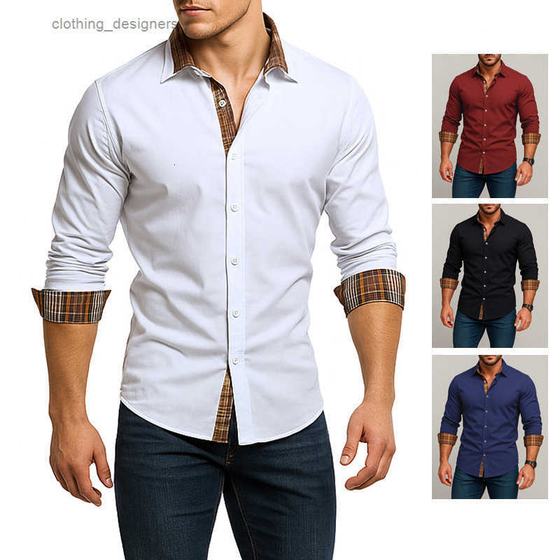 Luxury Brand Designer Clothes Spring Summer New European Size Fashion Plaid Color Block Patchwork Mens Long Sleeve Shirt