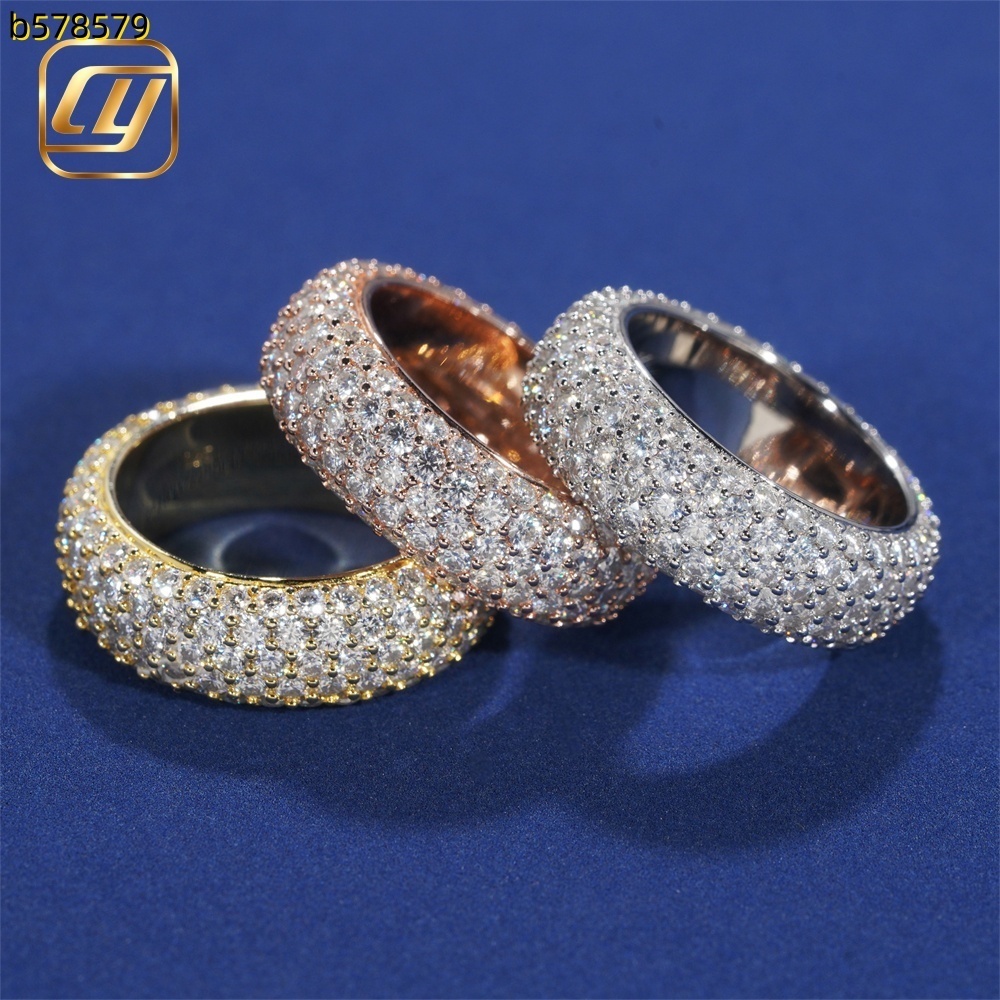 Fine Micro Pave Luxury Full Paved Lab Grown Diamond Wide Ring 925 Sterling Silver 5 Tone Stackable Women Wedding Jewelry