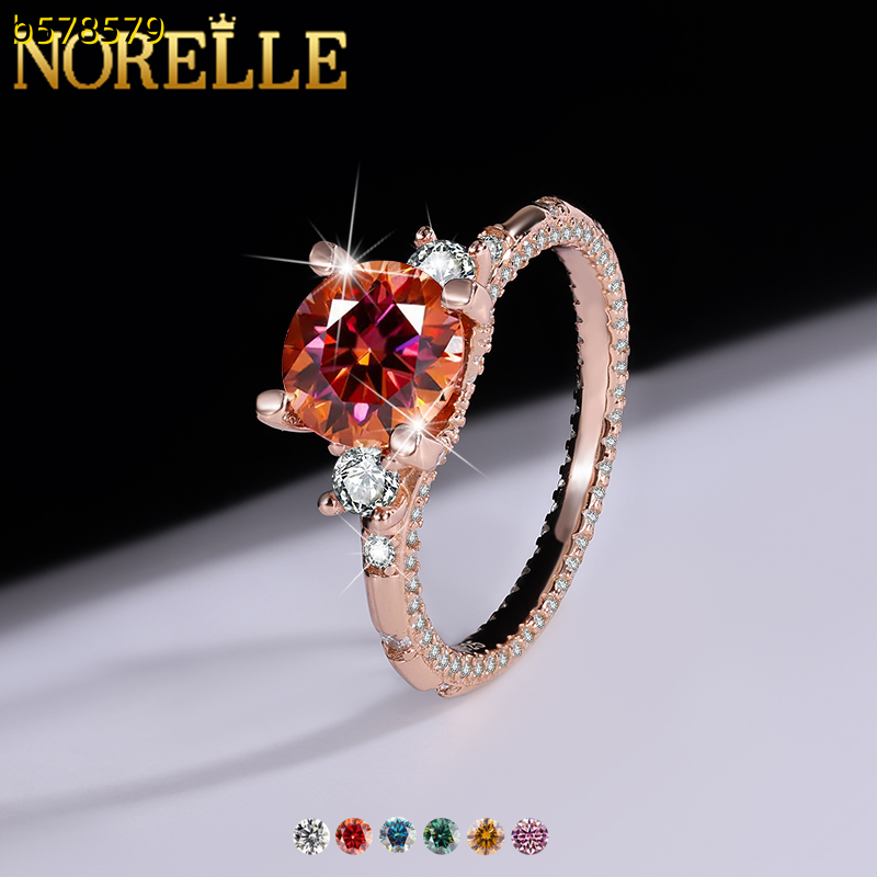 NORELLE Factory Womens Classic Red VVS Morganite Wedding Ring Platinum Plated Sterling Silver Ladies Party Birthday Gifts Jewelry