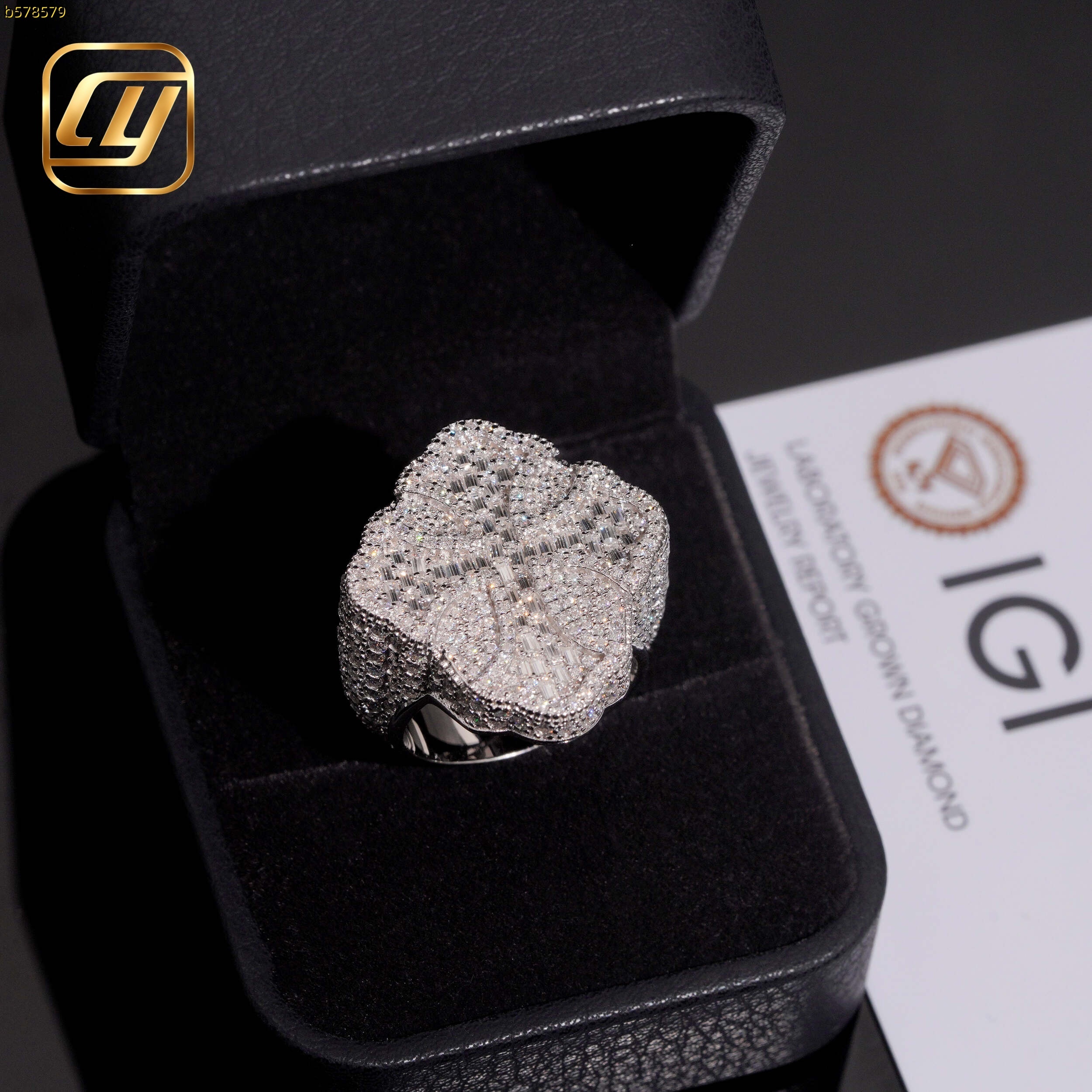 IGI Certified Full Iced Cross Ring 925 Sterling Silver Baguette Round VVS Lab Grown Diamond Wide Hip Hop Jewelry For Men