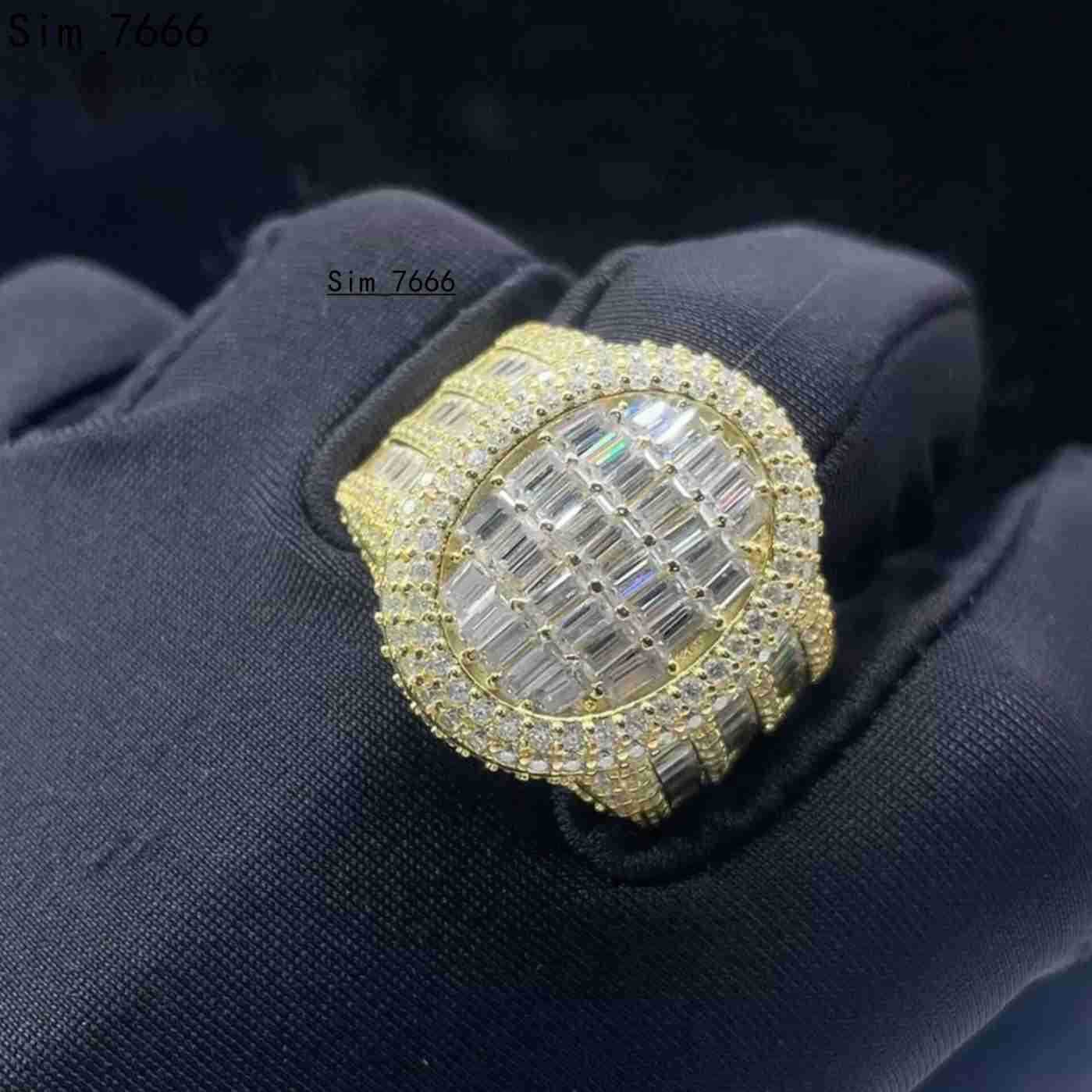 GRA Certificate S925 Gold Plated Moissanite Engagement Ring for Men Oval Shape Baguette VVS Diamond Moissanite Hip Hop Ring
