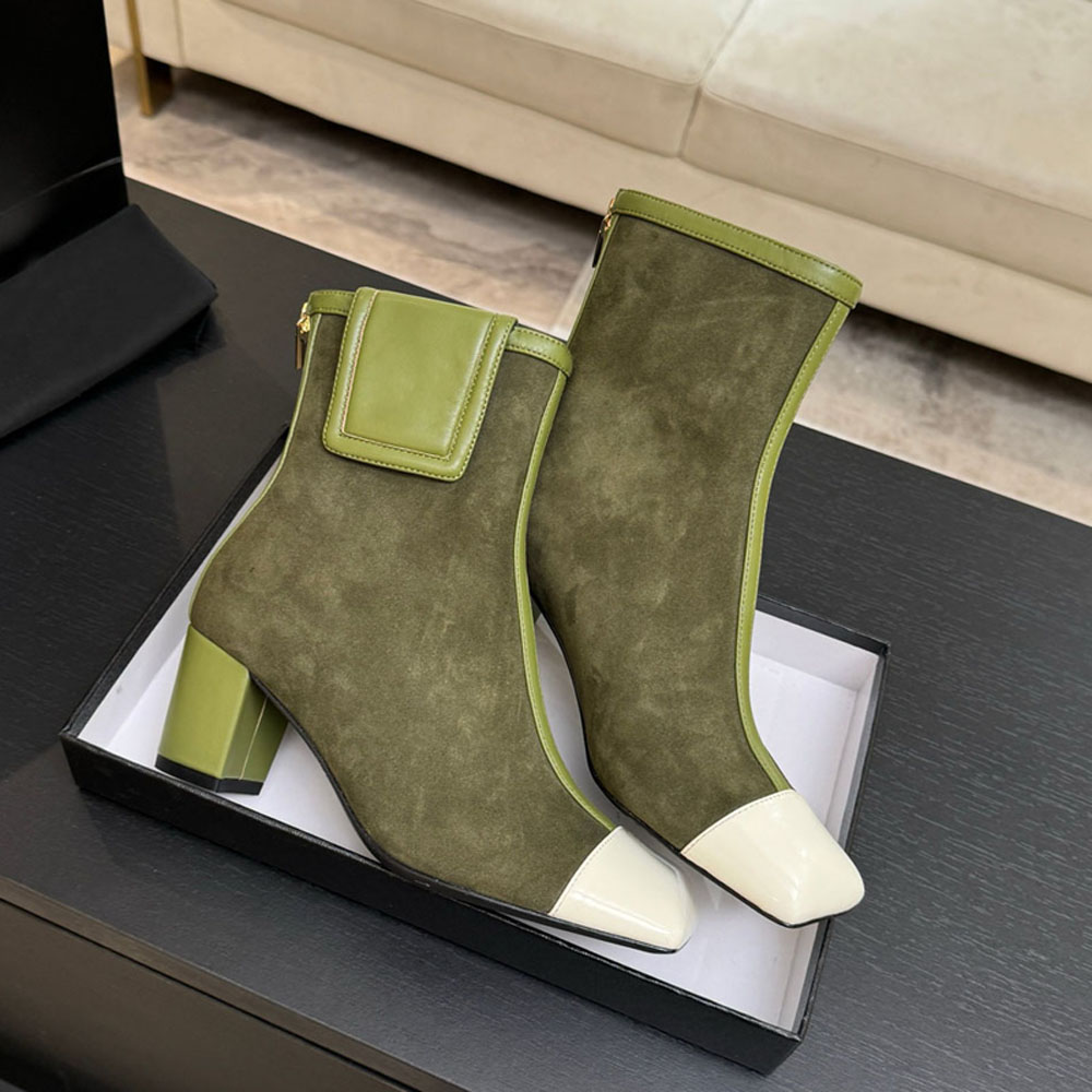Bota De Tobillo Diseñador De Lujo Botines De Cuero Marrón Tacón De Aguja Punta Cuadrada Moda Para Mujer Casual Trabajo De Oficina Comodidad Estilo C