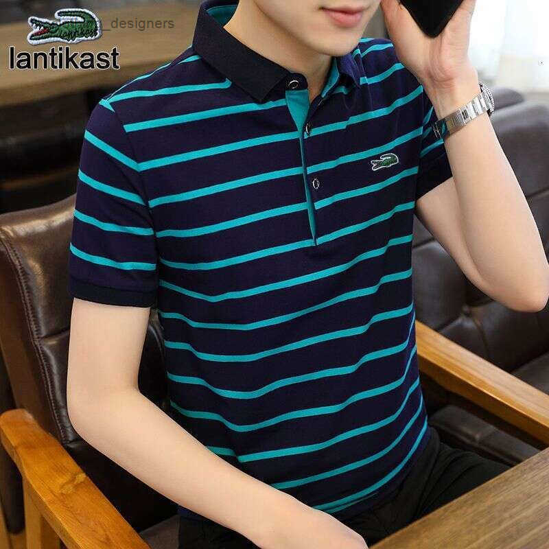 Noble Crocodile Summer Short designer hoodie Sleeve Polo Shirt Striped T-Shirt Pure Cotton Turn-Down LANTI KAST Collar Loose Thin Large Size Mens Fa