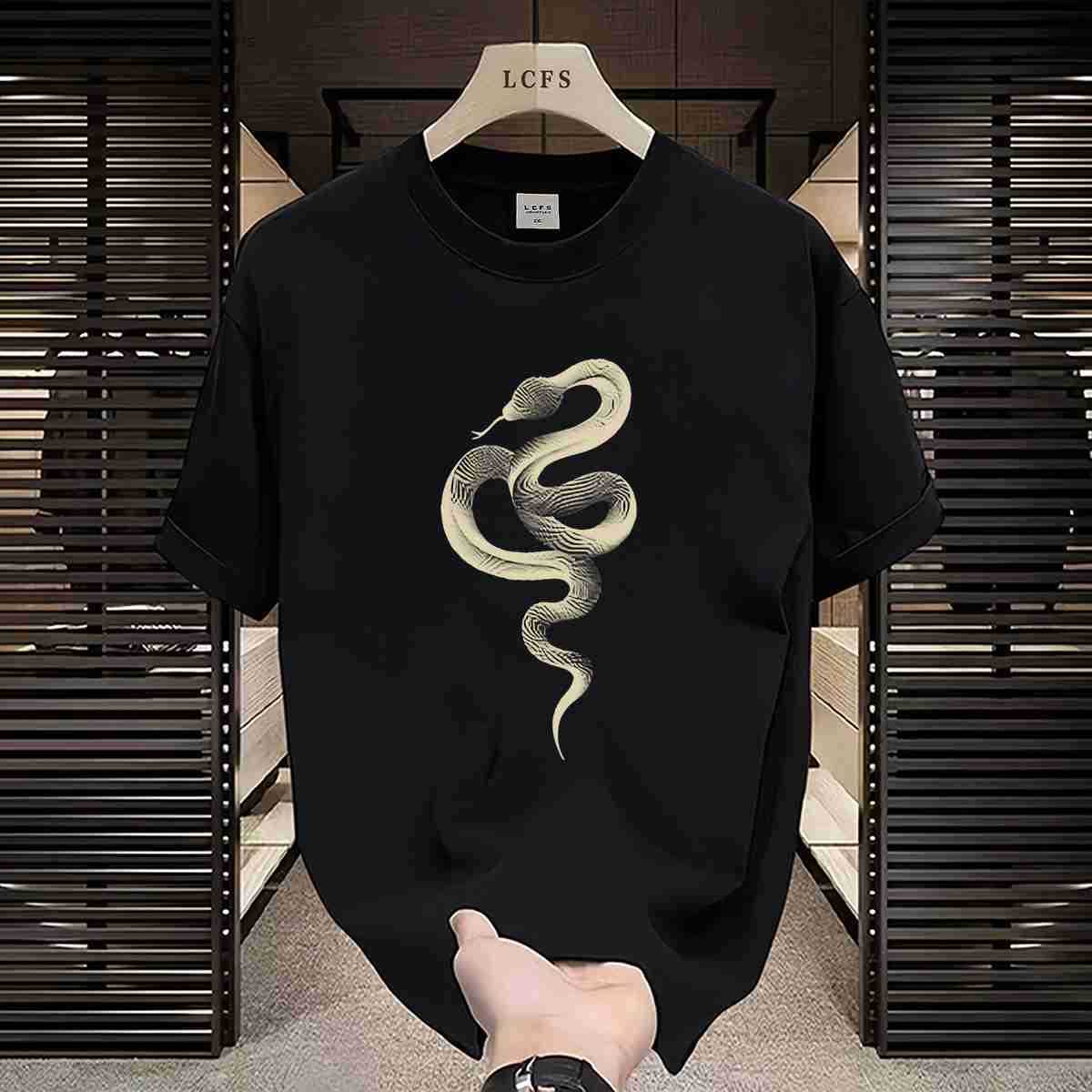 Brand Designer Clothes Summer New Style Personalized Trendy Printed Mens Pure Cotton Casual Short-Sleeve T-Shirt Korean Version Versatile Light Luxu