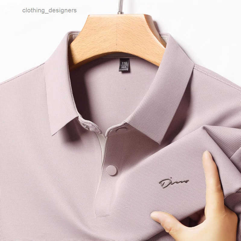 Luxury Brand Designer Clothes 2025 New Mens Short Sleeve Ice Silk Polo Shirt Turn-Down Collar Simple Loose Business Seamless Solid Color T-Shirt