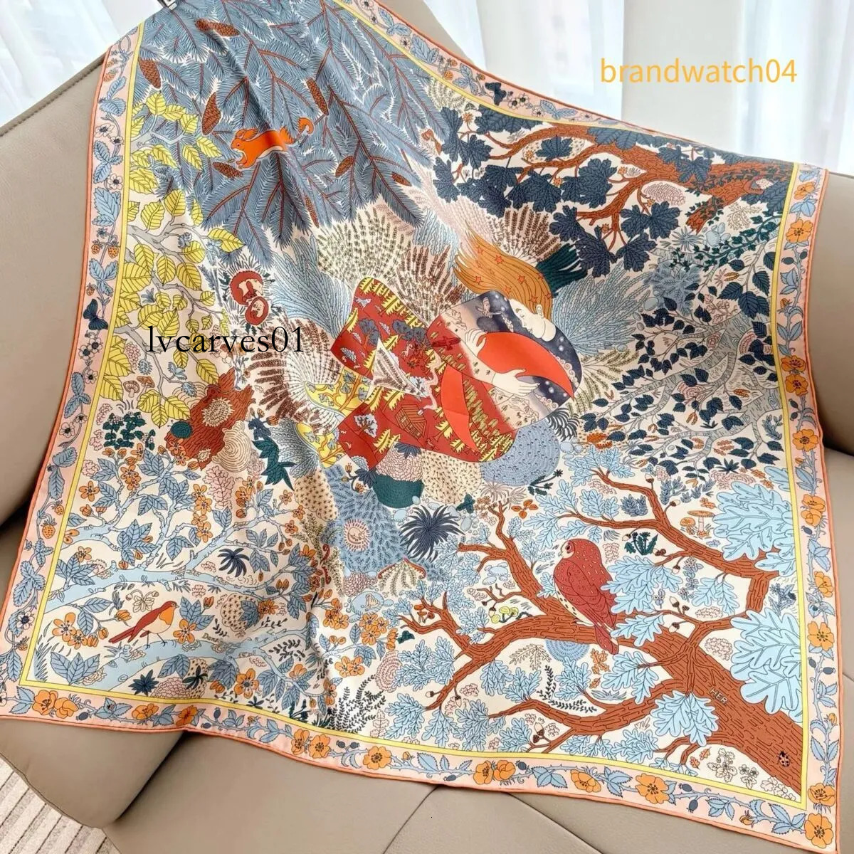 25ss H Designer silk scarf In Embrace of the Moon Goddess High End New Silk for Women Double Sided Same Color 90 Square Scarf 18 Momme Versatile Sha