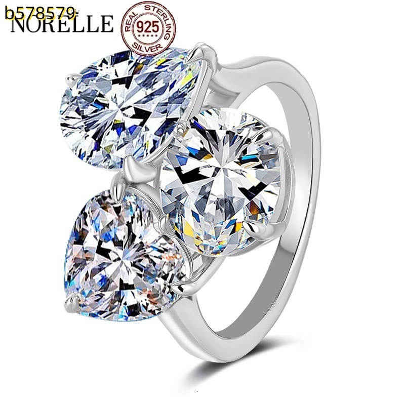 American Moissanite Three-Stone Ring S925 Sterling Silver Love Heart Water Drop Oval Design Luxury Womens Band