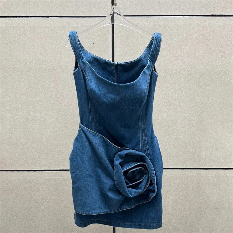 womens casual dresses autumn 2026 vintage pure cotton denim dress 3D flower decorated sleeveless short y2k Mini 260720banjia