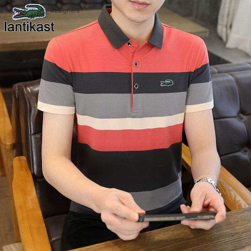 Noble Crocodile Summer designer hoodie Short Sleeve Polo Shirt Striped T-Shirt Pure Cotton Turn-Down Collar Loose Thin LANTI KAST High-End Mens Fash