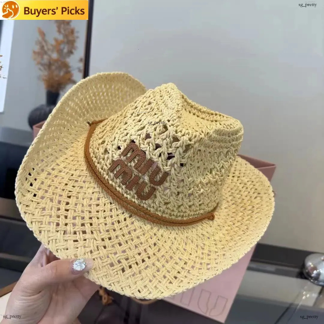 Chapeaux seau en paille De styliste pour femmes, casquette De plage d'été tricotée, visière De Protection solaire extérieure avec corde, chapeau
