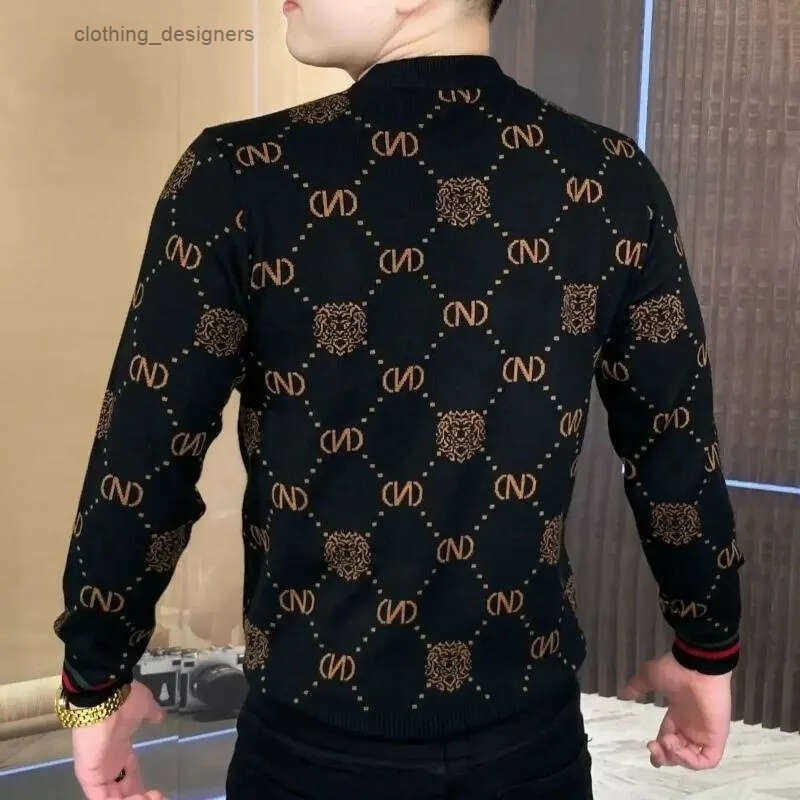 Sweaters Luxury winter diamond patterned fleece sweater sweatshirt long sleeved fashionable printed round neck warm Home Casual Mens Clothing