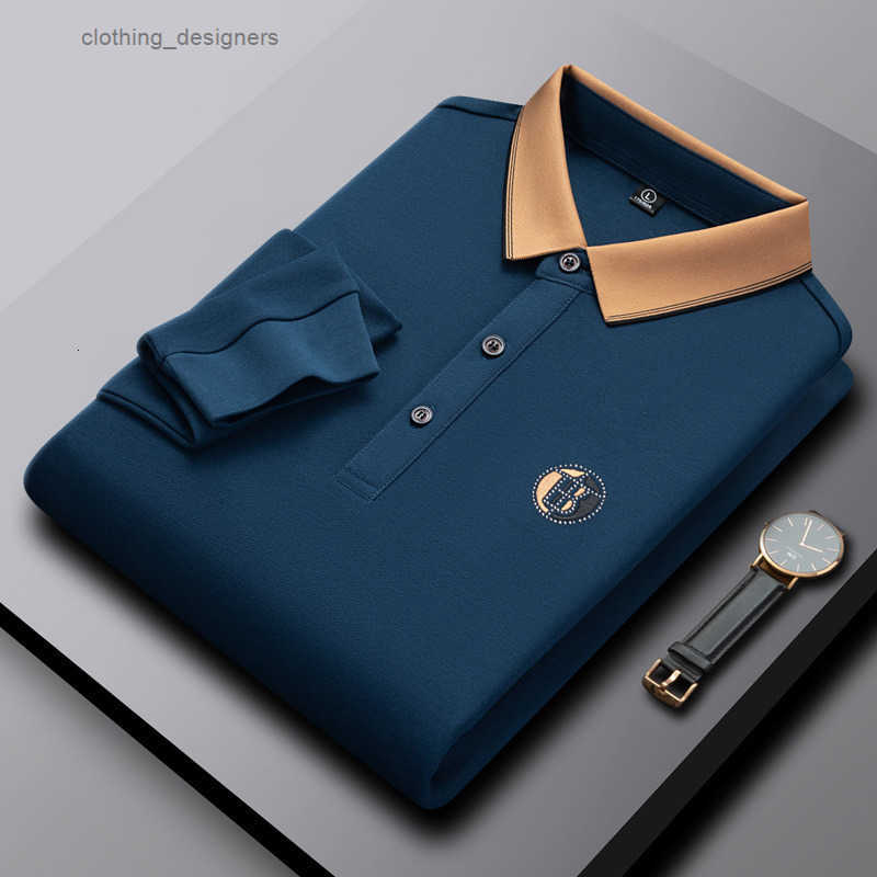 Designer Clothes Foreign Trade Mens Clothing Spring And Autumn New Long-Sleeved T-Shirt Luxury Brand Turn-Down Collar Dad Father Business Casual Spe