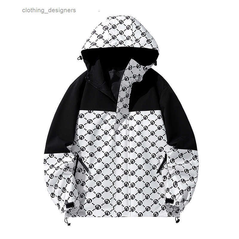 Luxury Brand Designer Clothes Mens Spring And Autumn Fashion Hooded Couples Full Print Letter Patchwork Windproof Waterproof Jacket