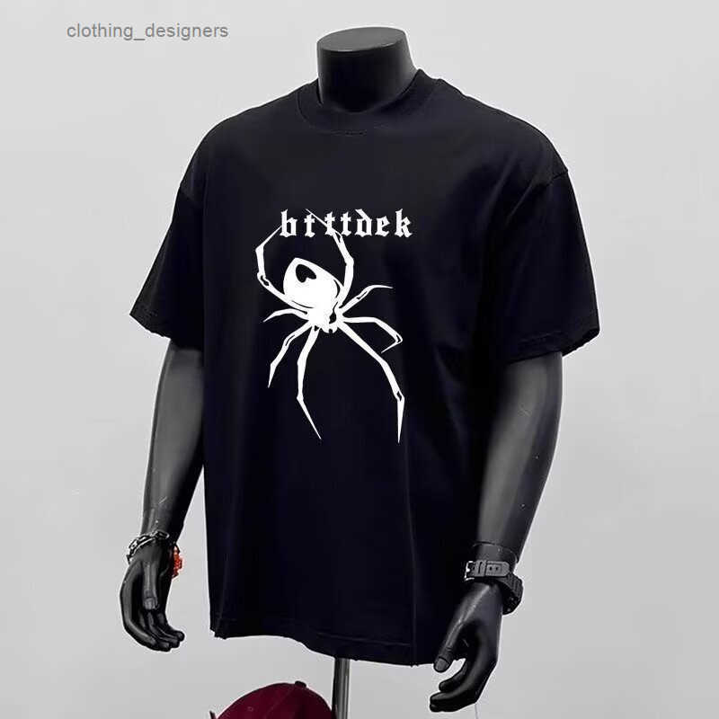 Heavyweight Pure Cotton Designer T-shirt Luxury Fashion Spider Print Mens Casual Outdoor Short Sleeved Base Shirt New Summer Loose Trend Youth Basic