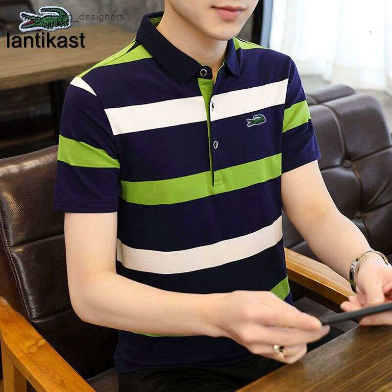 Noble Crocodile Polo Shirt Summer Short Sleeve Striped Turn-down Collar T-shirt Pure Cotton Korean Style Loose Plus Size designer handbag Mens Fashi
