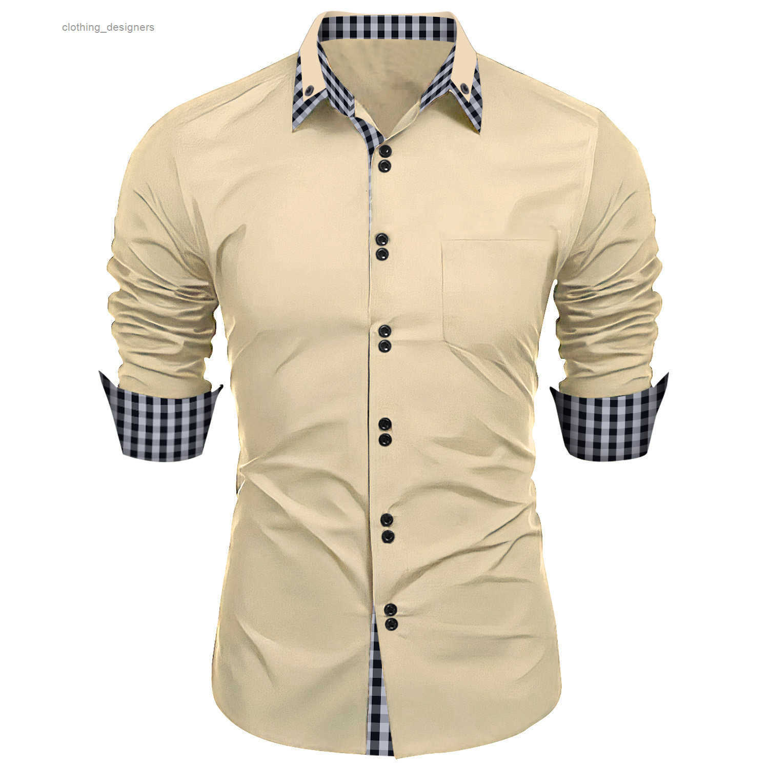 Luxury Brand Designer Clothes New Clothing Spring And Autumn Mens Fashion Plaid Color Block Business Slim Fit Casual Long Sleeve Shirt