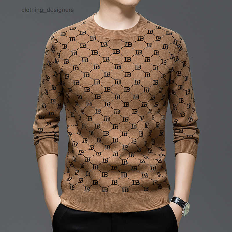 Luxury Brand Designer Clothes New High-End Knitted Long Sleeve Mens Crew Neck Sweater Autumn Winter Trendy Letter Pattern Fashion Slim Fit Base Shir