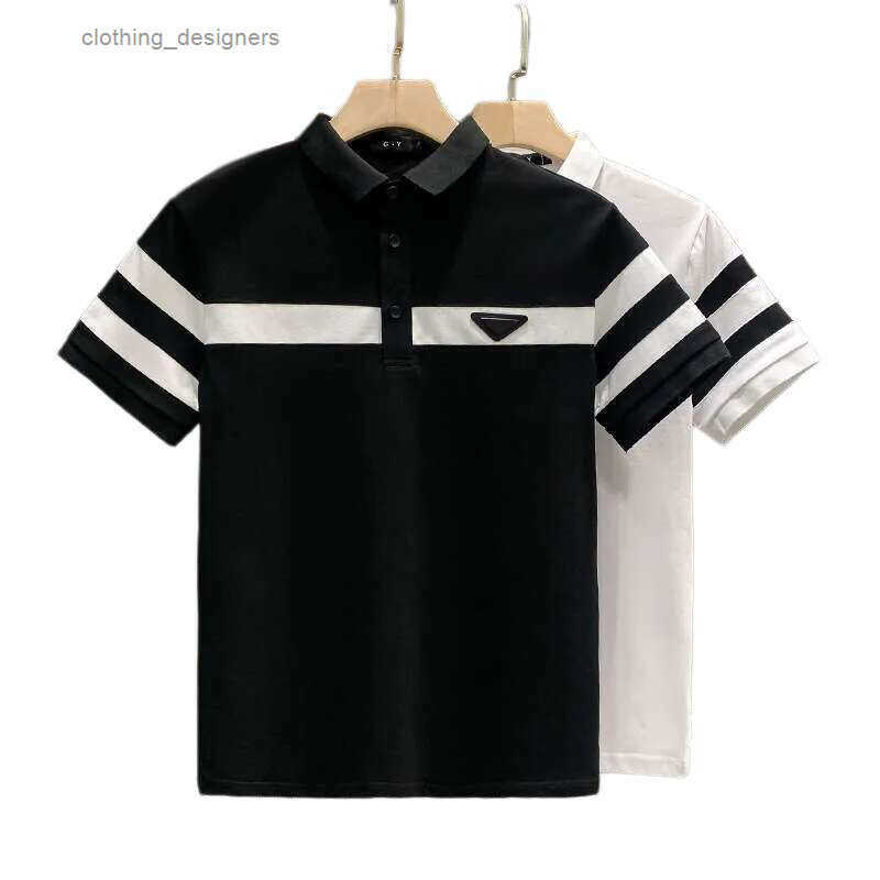 Mens Tees Polos European Style Black and White Striped Turn-down Collar Short Luxury Sleeve Polo Shirt Trendy Cool Versatile Home CasualMens Clothin