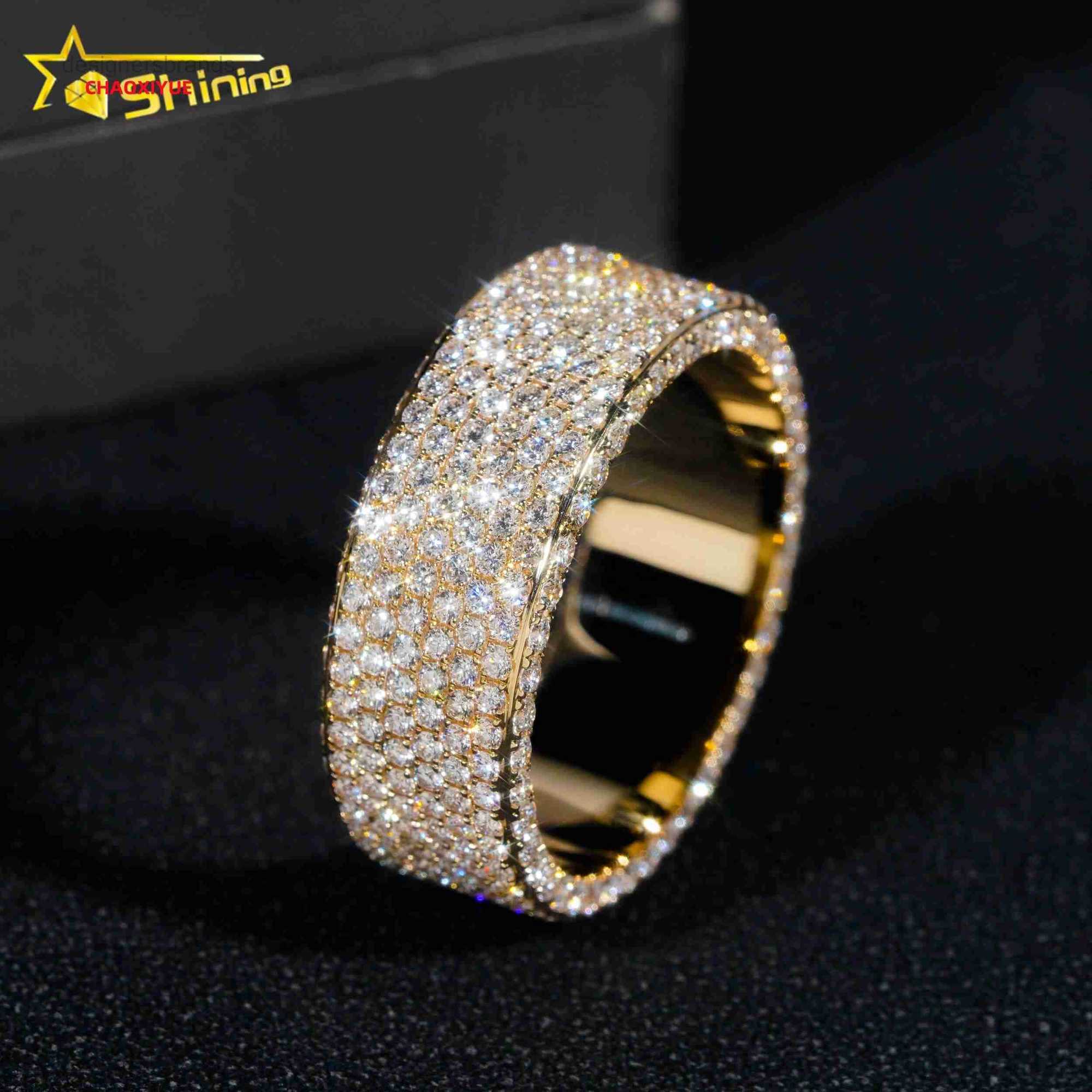 Custom Hip Hop Fine Jewelry Brilliant Real Lab Grown Natural Diamond 10K 14K 18K Gold Engagement Band Full Eternity Ring for Men