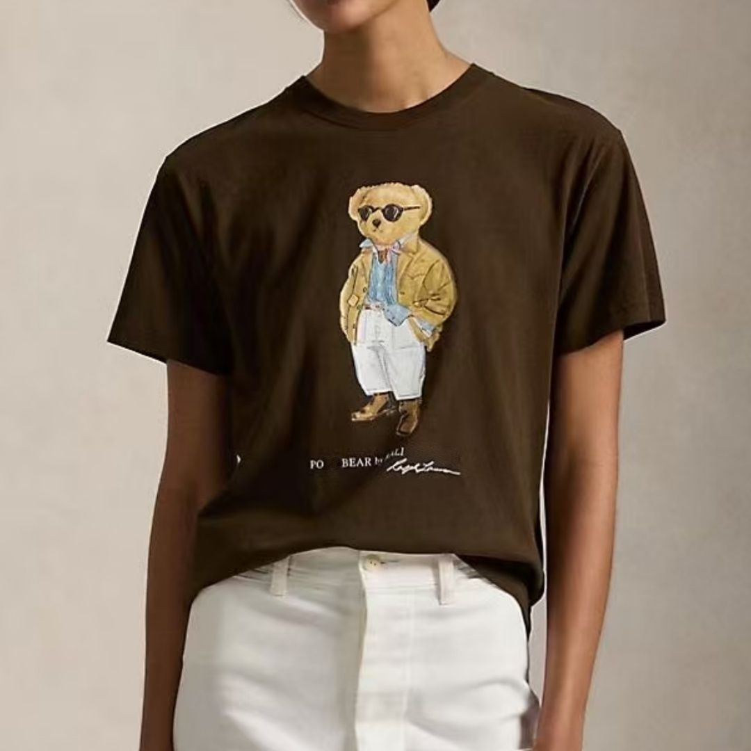 Women's T-Shirt Womens Tshirt Summer Little Bear Pure Cotton Printed Round Neck Short Slve Cartoon Pattern with Trendy Brand