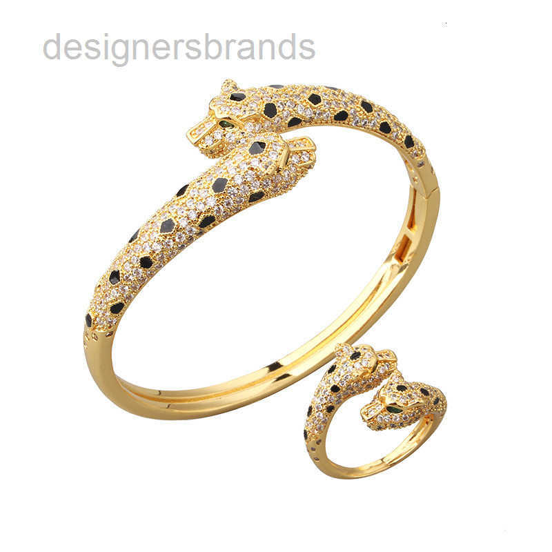 Trendy Full Diamond Double Head bracelet Ring High-end Light Fashion Luxury Silver Plated Leopard Bangle Bracelet