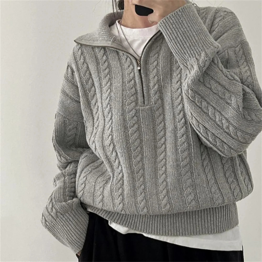 Winter Clothes Women Sweater Casual Tops Loose Knitwear Vintage Half Zipper Oversized Sweater Twists Pullovers Female Pullover 260724BJ