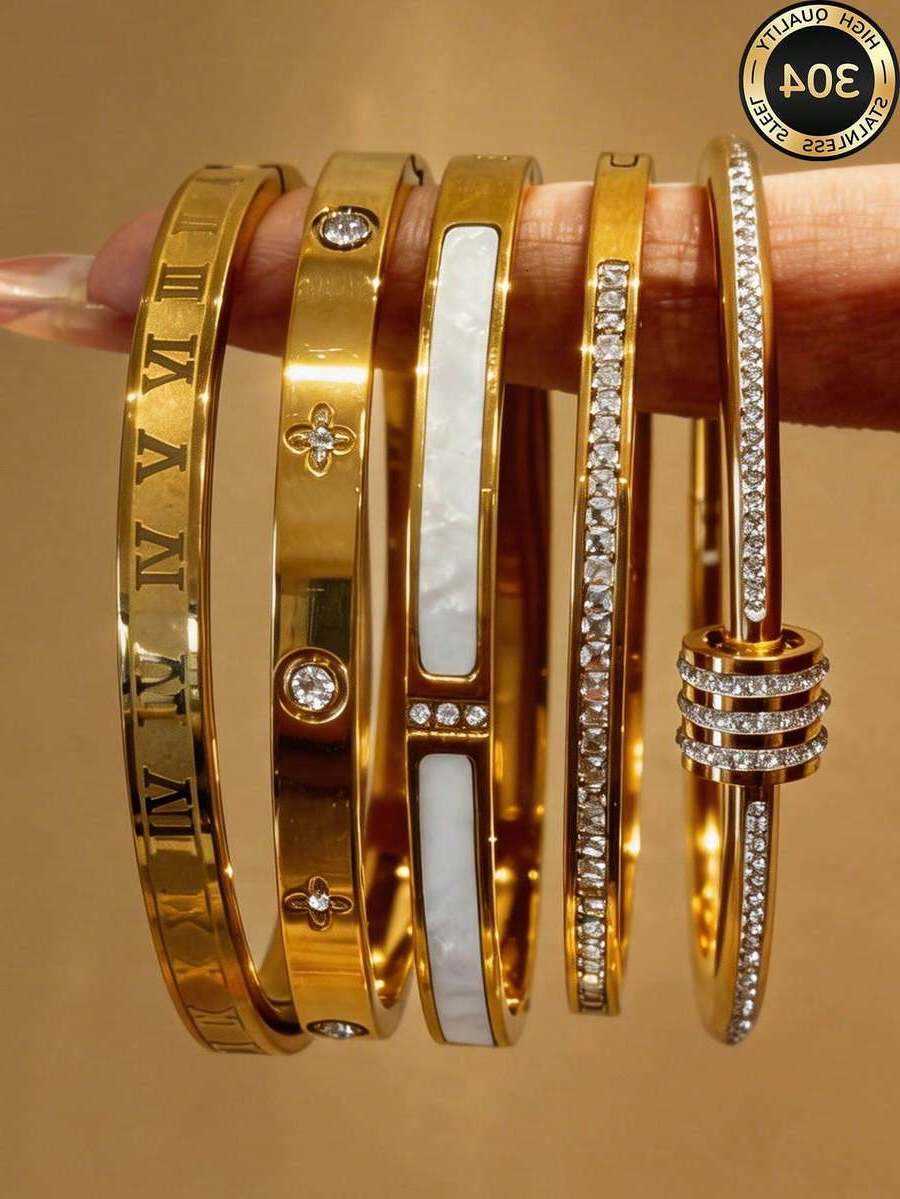 ZCNC 5pcsSet Personalized MultiColor Stainless Steel Bracelet Bangle Set Unique Design Fashionable MultiElement Exquisite Ideal Gift NonFading Jewe