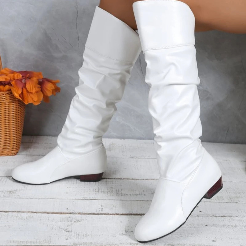 2026 Fashion Womans Autumn Winter Boots Female Stretch PU Leather Shoes Woman White Roma Style Knee-Length 260725BJ