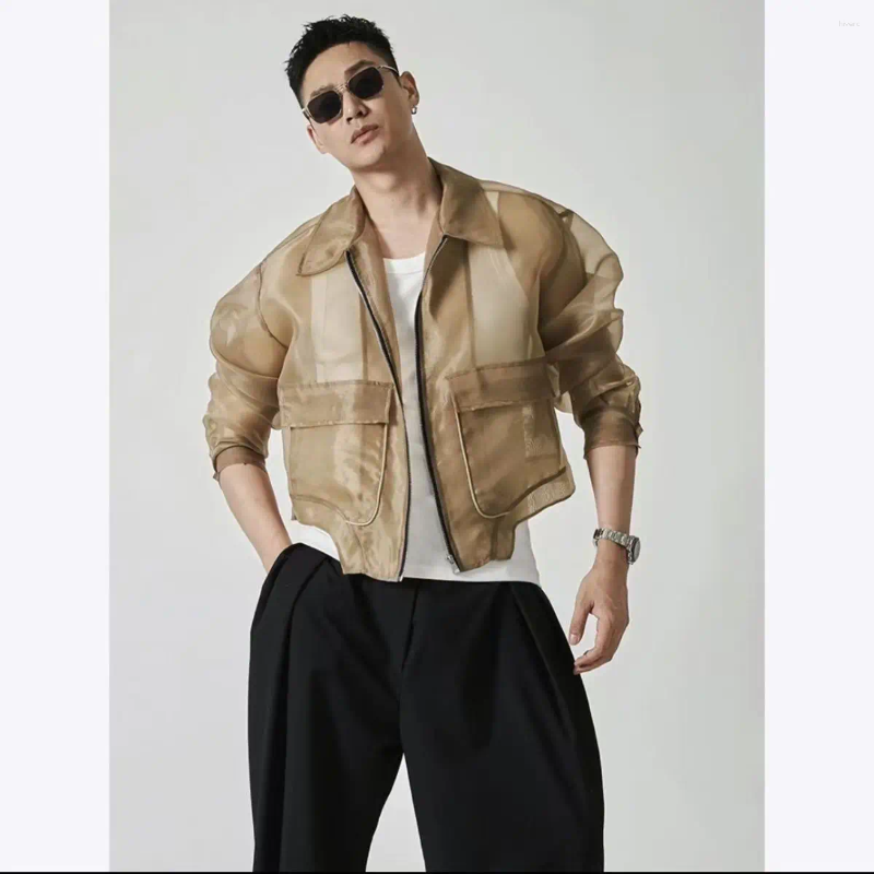 Men's Vests 2026 Spring Summer Sunscreen Coats Mesh Solid Breathable Jacket Turn-down Collar Outerwear Men Trendy Handsome Shirts Q260917