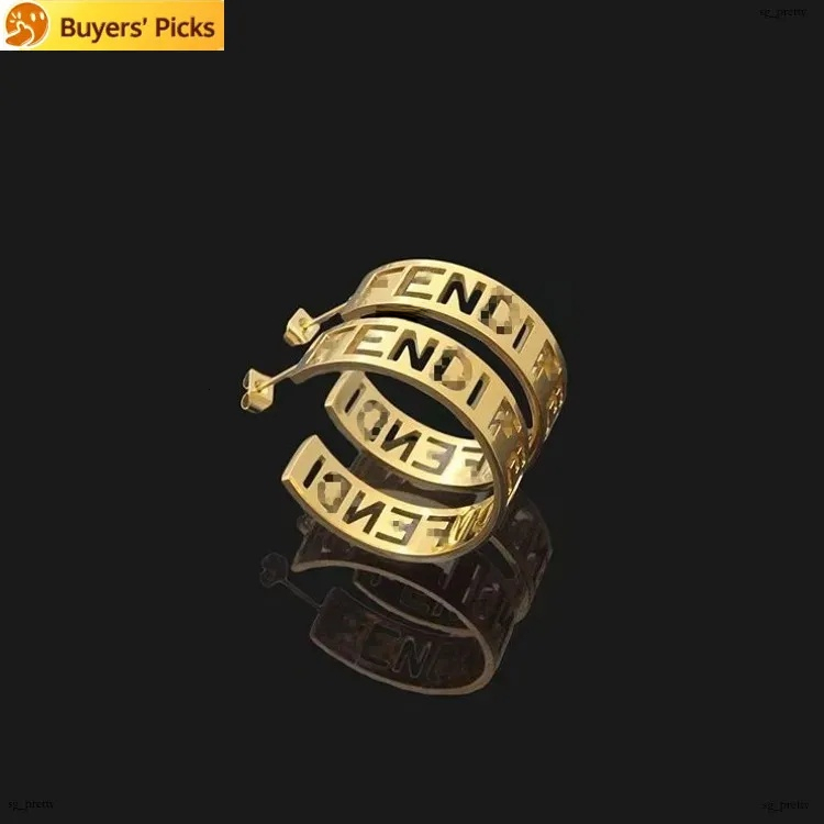 Big Size Luxury Designer Titanium Steel Simple Hollow Letter Hip Hop Earrings Hoops Fashion Jewelry For Women Lady Girl
