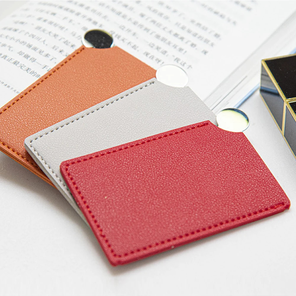 1pc Portable Mini Unbreakable Makeup Mirror Shatter Proof Card Style Pocket Cosmetic Mirror Pu Leather Stainless Steel Card 260723BJ