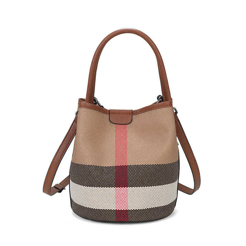 Bag Luxury 2025 autumn and winter hot selling plaid leather bucket bag fashionable and versatile composite bag for women D260727