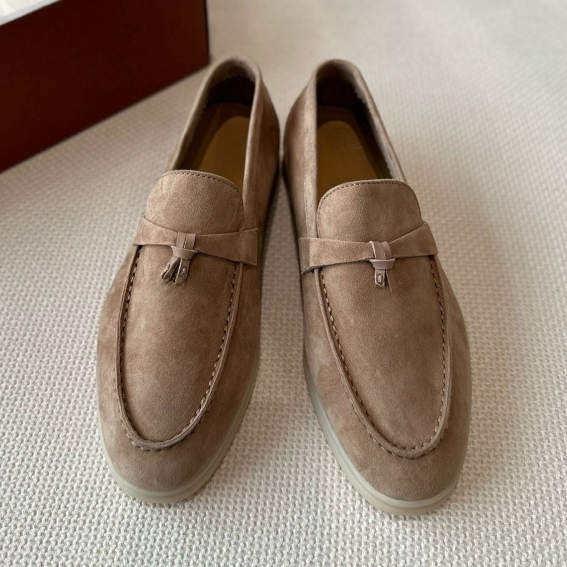 19A Full Handmade Suede Leather Designer shoe Light Tan Reebok Shoe Women's One-Step Old Money Style Suede Casual Shoes Commuter Slippers Flat
